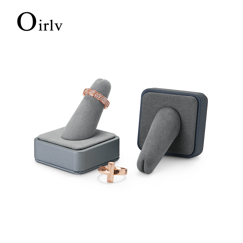 FANXI PU064 New arrival Luxury Gray PU leather microfiber jewelry ring display Finger holder showcase Jewelry wood stand set
