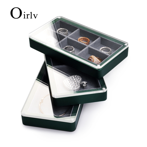 FANXI PU050 Hot sale custom MDF base microfiber jewelry display case with transparent acrylic lid for rings earring necklace bracelet holder