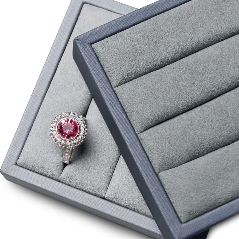 FANXI PU053 Accept custom grey microfiber velvet ring jewelry box PU leather ring jewelry displays