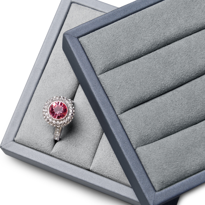 FANXI PU053 Accept custom grey microfiber velvet ring jewelry box PU leather ring jewelry displays