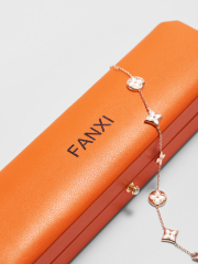 FANXI H136 hot sale custom orange PU leather jewelry box with gold stamp logo ring earrings necklace bracelet jewelry packaging
