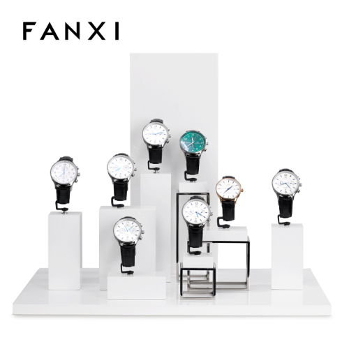 FANXI TT119 Custom Watch Display Stand MDF Paint &amp; Metal Jewelry Window Display Set