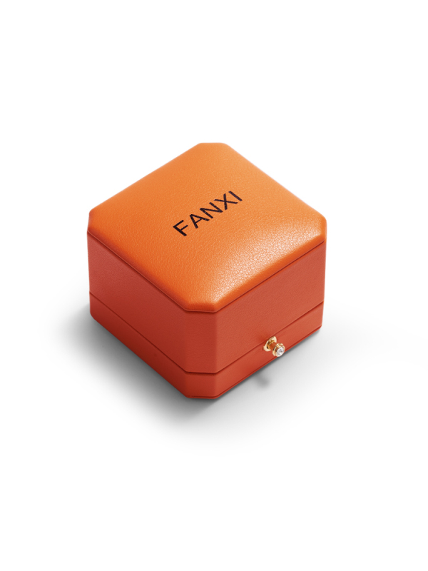 FANXI H136 hot sale custom orange PU leather jewelry box with gold stamp logo ring earrings necklace bracelet jewelry packaging