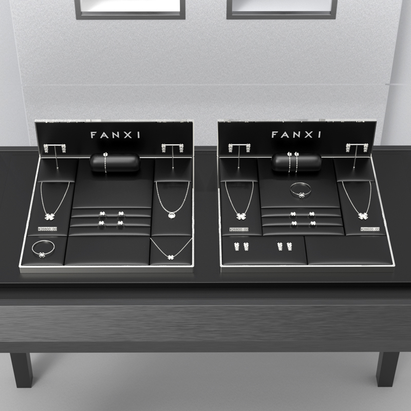 FANXI TT125 Custom Jewellery Display Stand Metal Microfiber Jewelry Window Display Set
