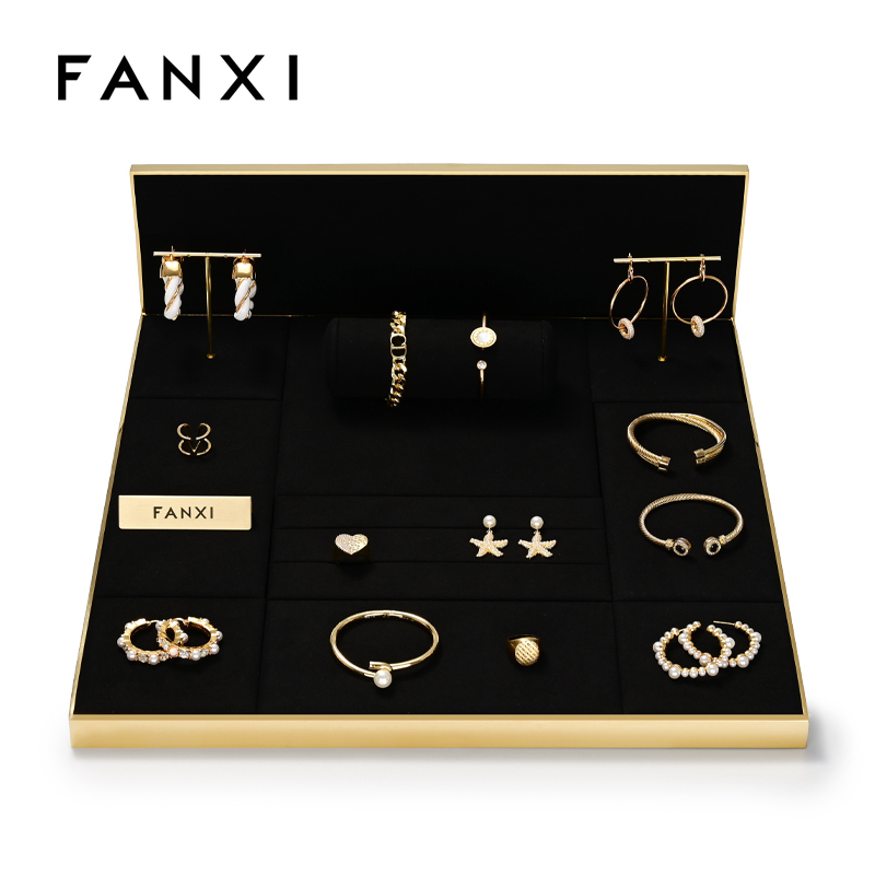 FANXI TT124 Custom Watch Display Stand Metal Microfiber Jewelry Window Display Set