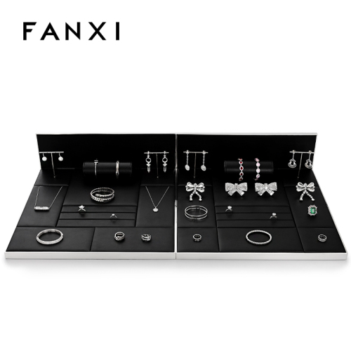 FANXI TT125 Custom Jewellery Display Stand Metal Microfiber Jewelry Window Display Set