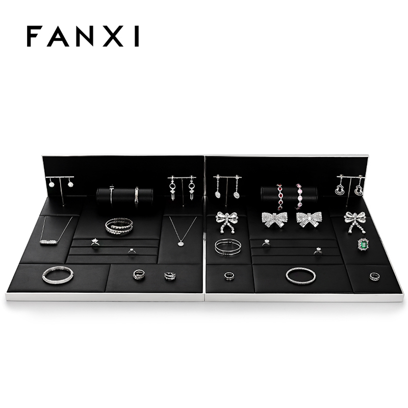 FANXI TT125 Custom Jewellery Display Stand Metal Microfiber Jewelry Window Display Set