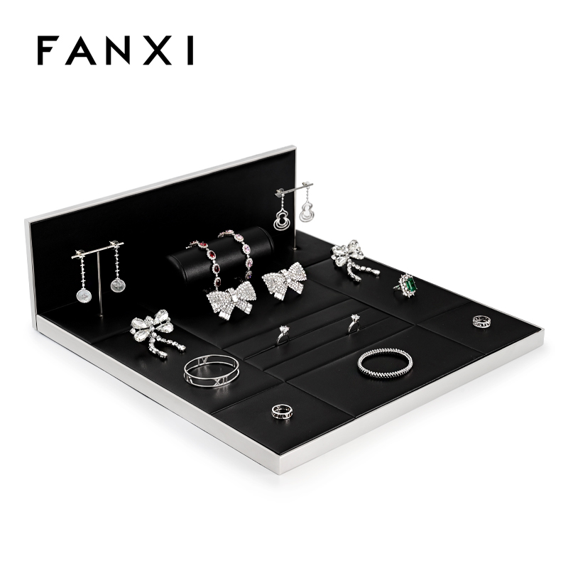 FANXI TT125 Custom Jewellery Display Stand Metal Microfiber Jewelry Window Display Set