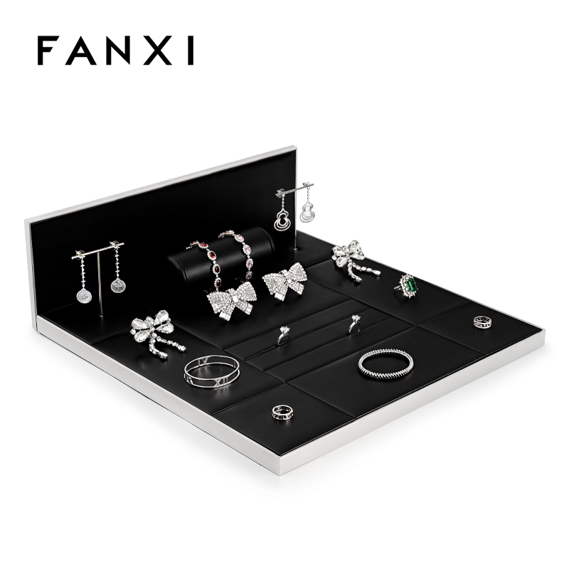 FANXI TT125 Custom Jewellery Display Stand Metal Microfiber Jewelry Window Display Set