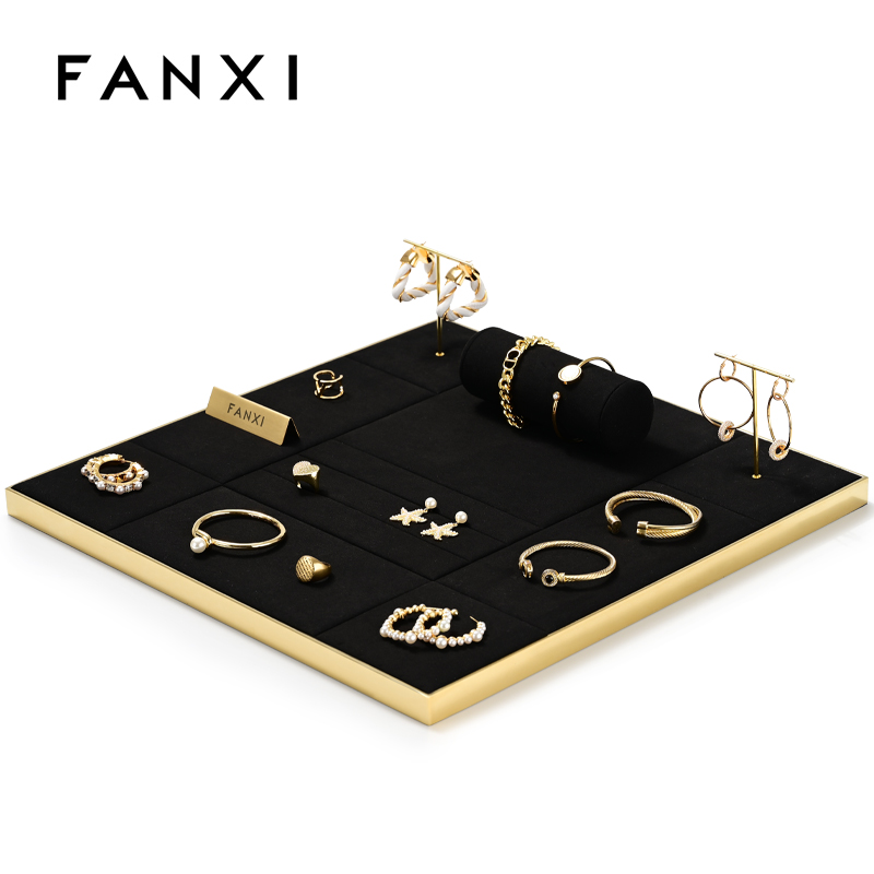 FANXI TT124 Custom Watch Display Stand Metal Microfiber Jewelry Window Display Set