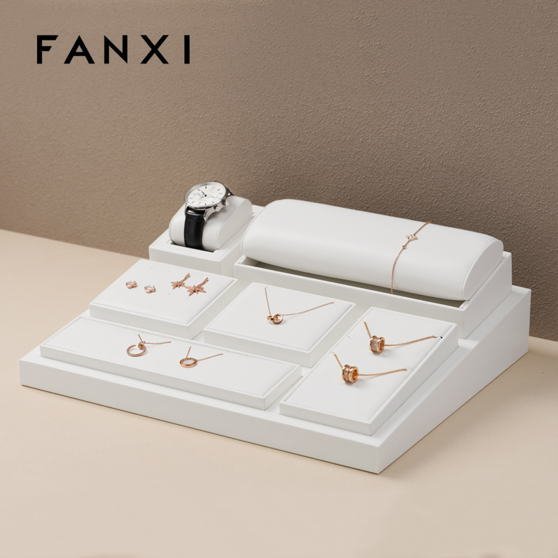 FANXI TT134 New Model Jewelry Display Sets With White Pu Leather For Ring Earring Window Display Sets