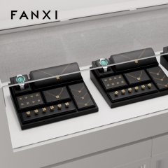 FANXI TT135 New Model Jewelry Display Sets With Black Pu Leather For Ring Earring Window Display Sets