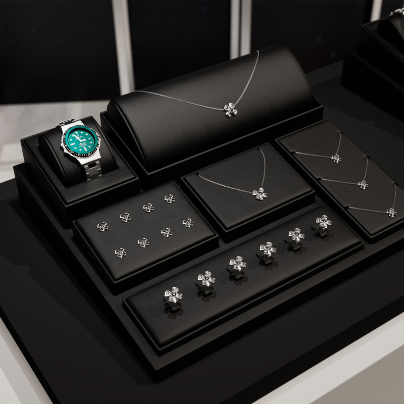 FANXI TT135 New Model Jewelry Display Sets With Black Pu Leather For Ring Earring Window Display Sets