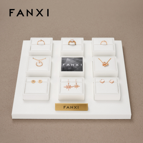 FANXI TT137 New Arrival high end jewelry Display sets with white pu leather for ring necklace Jewelry Window Display Sets