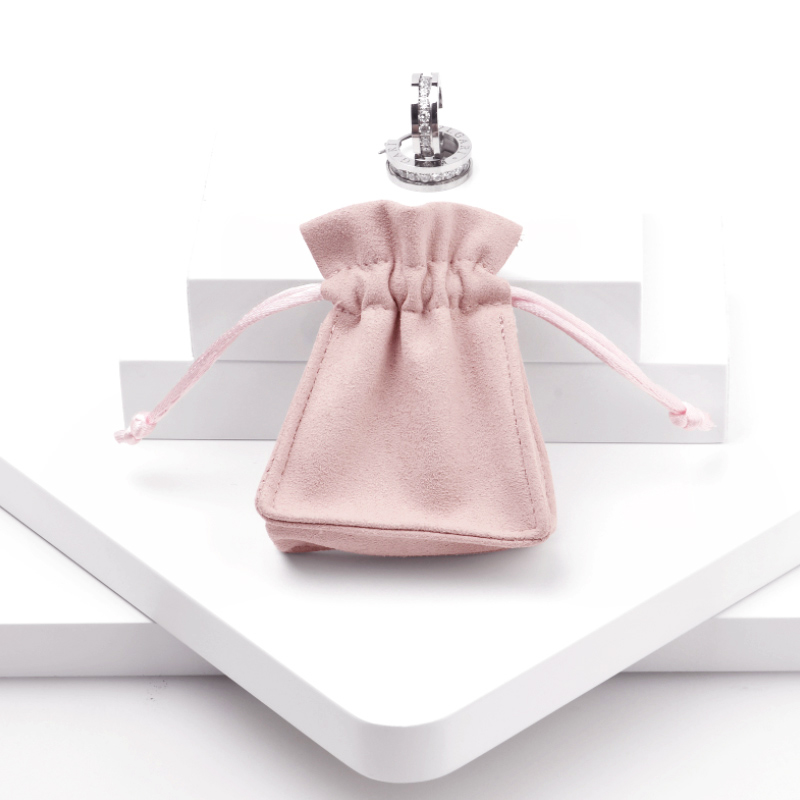 FANXI D042 Custom wholesale light pink microfiber Jewellery bags ring earrings bangle necklace gift package drawstring jewelry Pouch