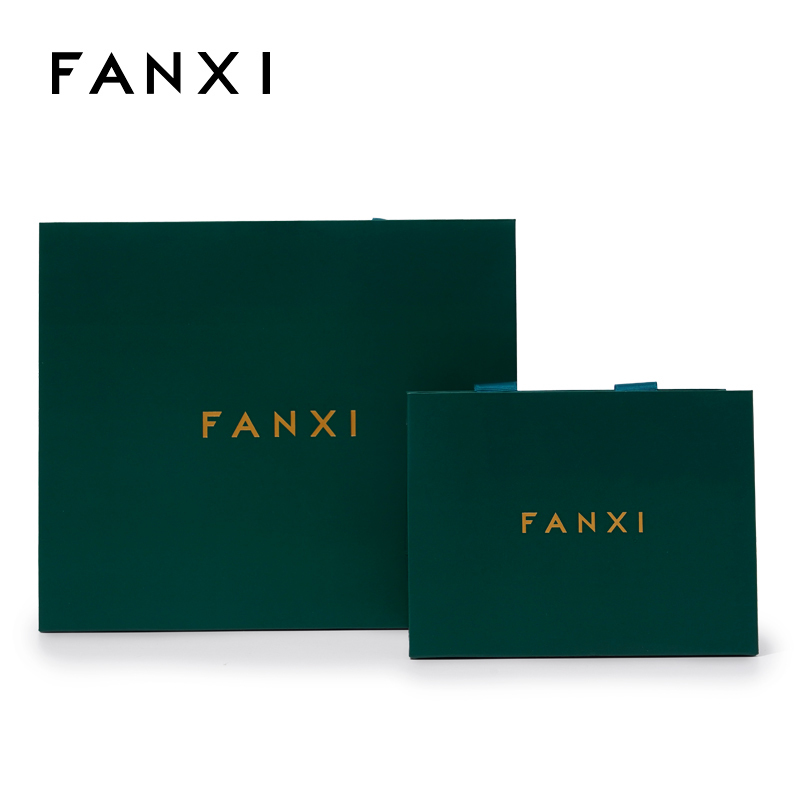 FANXI D047 Hot sale Paper Bags with your own logo Jewelry package manufacturer Green Jewelry Paper Bag