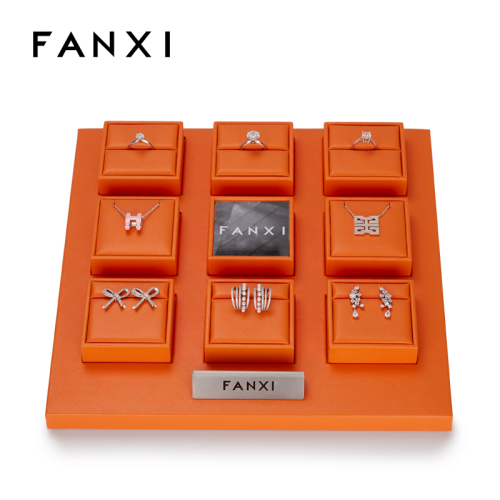 FANXI TT139 Shiny Orange jewelry Display sets with PU leather for ring necklace Jewelry Window Display Sets Jewelry case