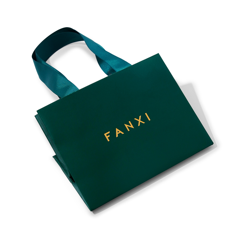 FANXI D047 Hot sale Paper Bags with your own logo Jewelry package manufacturer Green Jewelry Paper Bag