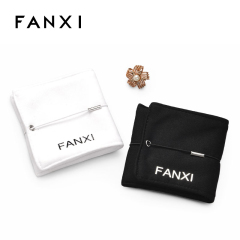 FANXI D035 Wholesale Custom White Black Linen Jewelry Pouch Ring Earrings Necklace Gift Bag Jewelry Packaging