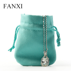 FANXI D02201 Wholesale Custom Logo Drawstring Blue Color Jewelry Bag Suede Pouch