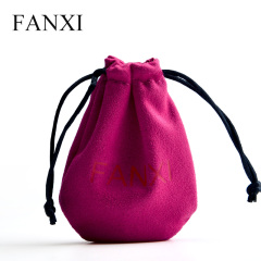 FANXI D026 Wholesale Custom Printed Dust Proof Small Jewelry Gift Suede Drawstring Suede Pouch Bag