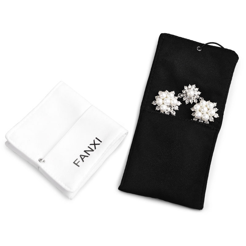 FANXI D035 Wholesale Custom White Black Linen Jewelry Pouch Ring Earrings Necklace Gift Bag Jewelry Packaging