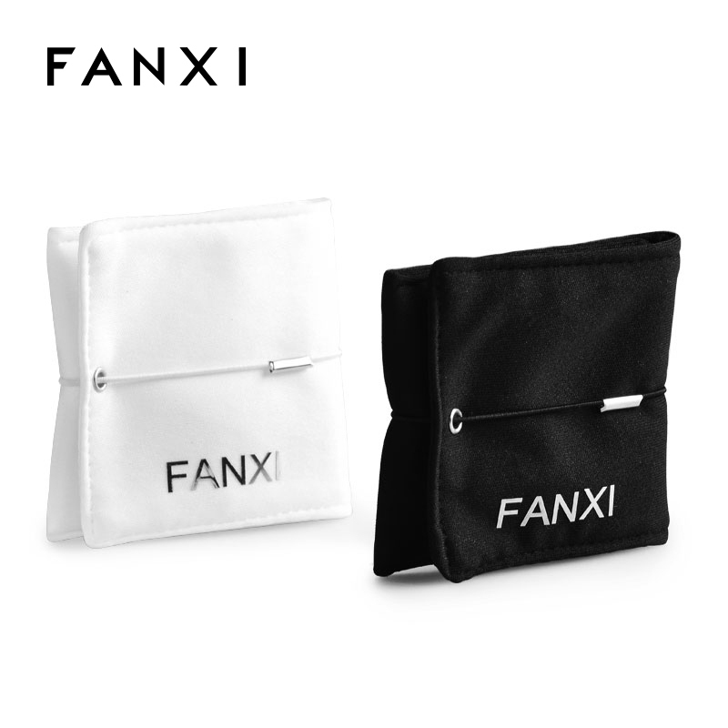 FANXI D035 Wholesale Custom White Black Linen Jewelry Pouch Ring Earrings Necklace Gift Bag Jewelry Packaging