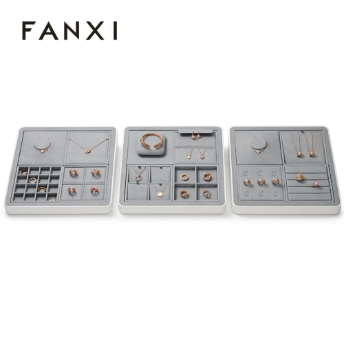 FANXI P135 New Fashion Light Grey Jewelry Display Set Detachable Microfiber Necklace Ring Pendant Display for Jewelry Store