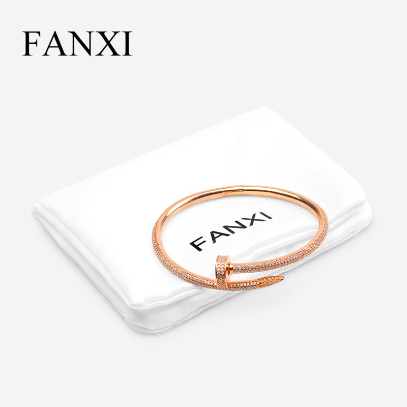 FANXI D034 High Quality White Silk Jewelry Bag For Ring Earrings Bracelet Bangle Display Custom Logo Jewellery Pouch