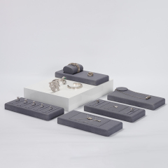 Custom color/design grey pu leather jewelry display set with patent
