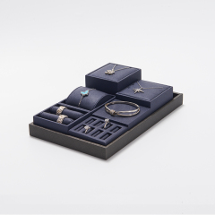 Custom color/design navy blue pu leather jewelry display set