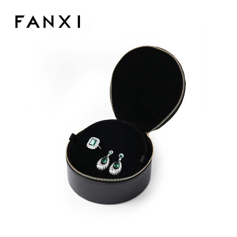 New arrival black pu leather zipper jewelry bag for earring rings