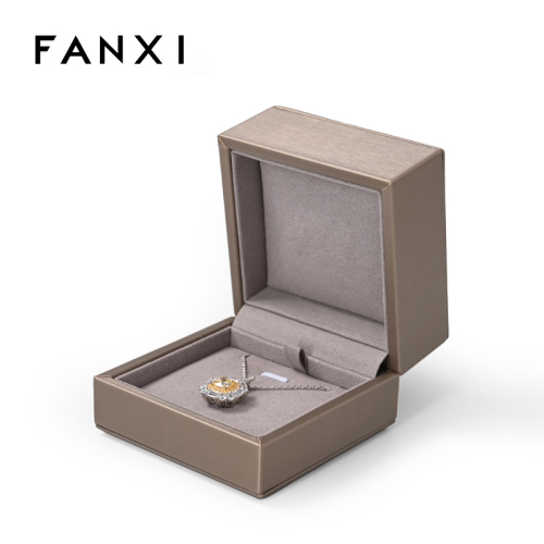 Accept custom logo brown pu leather outside microfiber inside jewelry pendant box