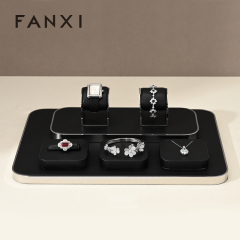 FANXI TT199 new fashion design black pu leather jewelry display sets for jewelry store cabinet