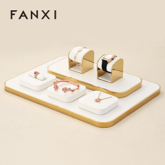 FANXI TT198 luxury design jewelry store white pu leather jewelry display set