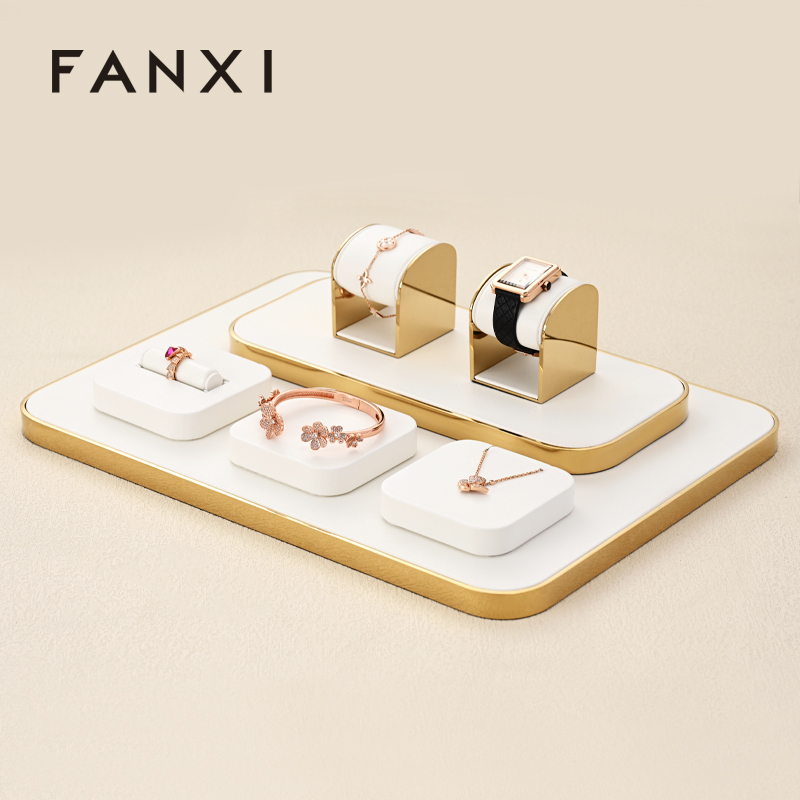 FANXI TT198 luxury design jewelry store white pu leather jewelry display set