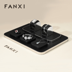 FANXI TT199 new fashion design black pu leather jewelry display sets for jewelry store cabinet