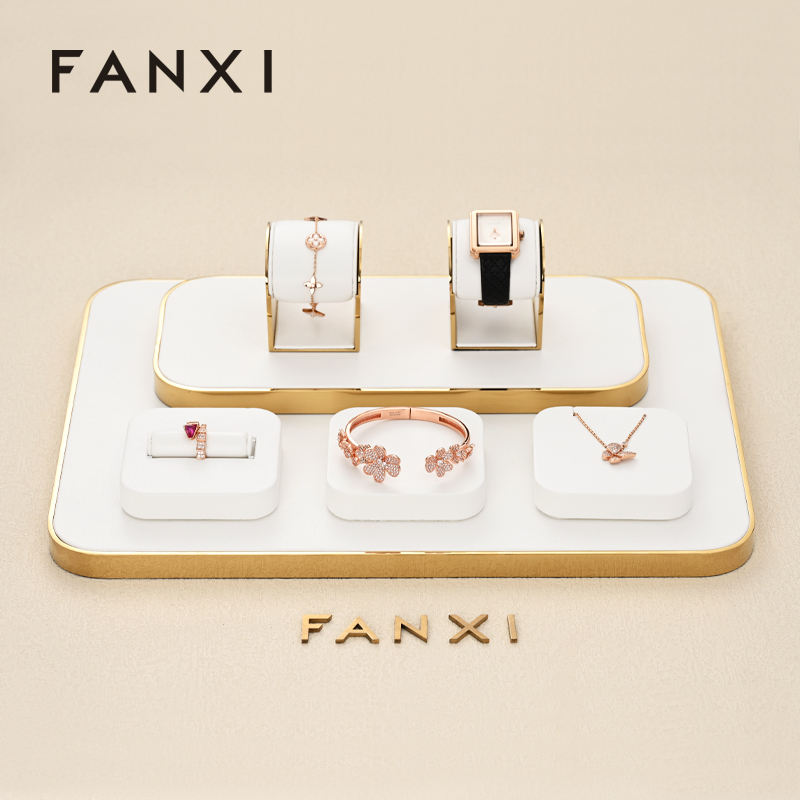FANXI TT198 luxury design jewelry store white pu leather jewelry display set