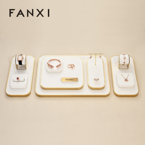 FANXI TT198 luxury design jewelry store white pu leather jewelry display set