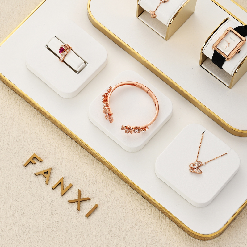 FANXI TT198 luxury design jewelry store white pu leather jewelry display set