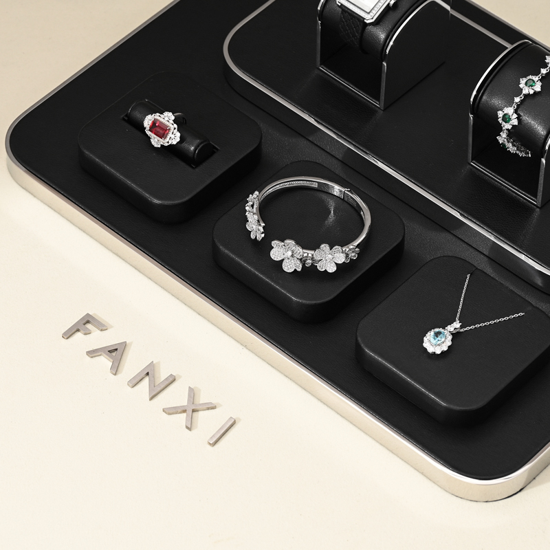 FANXI TT199 new fashion design black pu leather jewelry display sets for jewelry store cabinet