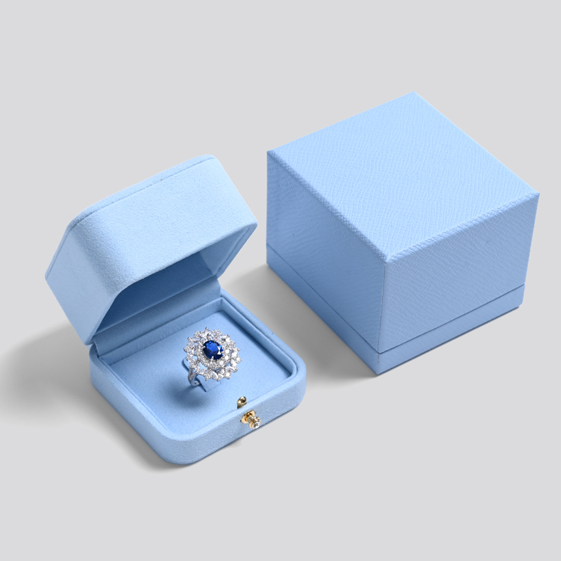 FANXI new arrival custom blue pu leather nice design jewelry ring box