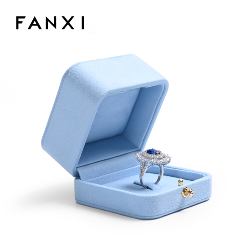 FANXI new arrival custom blue pu leather nice design jewelry ring box