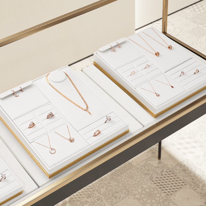 FANXI TT204 custom luxury white pu leather jewelry display trays for showcase