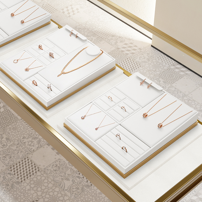 FANXI TT204 custom luxury white pu leather jewelry display trays for showcase