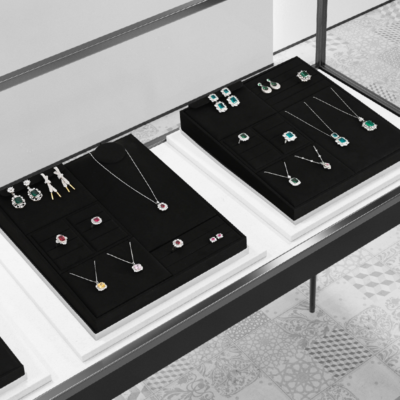 FANXI TT203 new fashion black microfiber jewelry display tray jewelry display sets for retail store