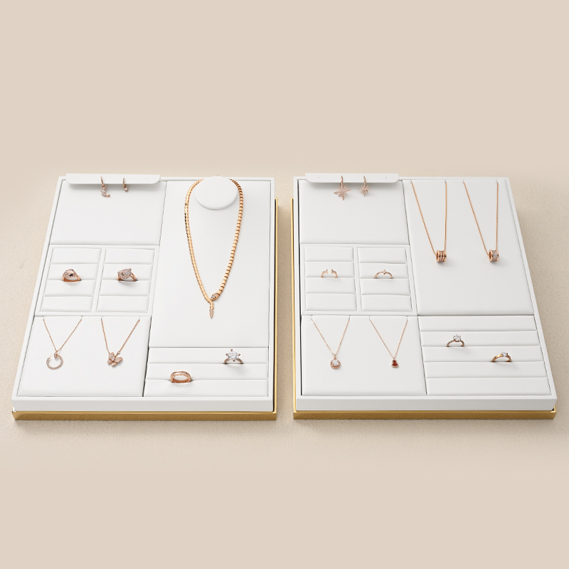 FANXI TT204 custom luxury white pu leather jewelry display trays for showcase