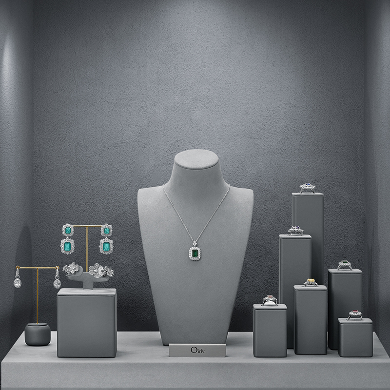 FANXI TT217 original design fashion gray pu leather full jewelry display set for display counter