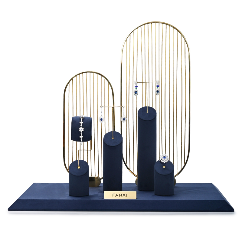 FANXI TT210 new launch dark blue microfiber jewelry display sets for window display