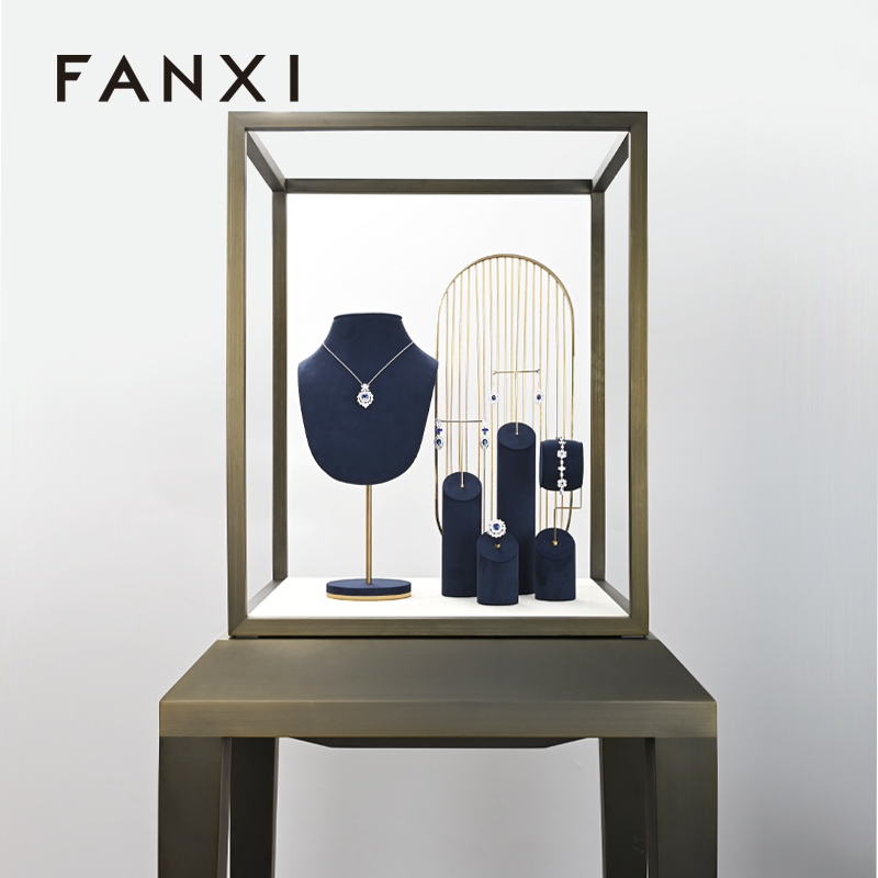 FANXI TT210 new launch dark blue microfiber jewelry display sets for window display